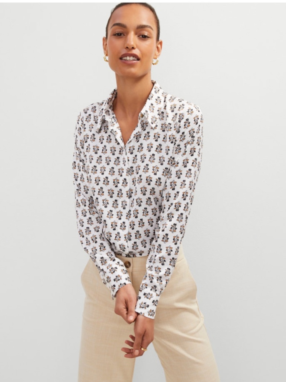 Ann Taylor Floral Long Sleeve Button Down Dress Shirt